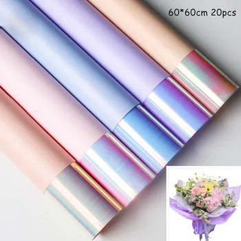 20buc Stralucitoare de flori de hârtie de ambalaj cu Laser Gradient Două culori Magice Film Color Înfășurat în hârtie de flori de Ambalare Curcubeu Strălucitor Actele
