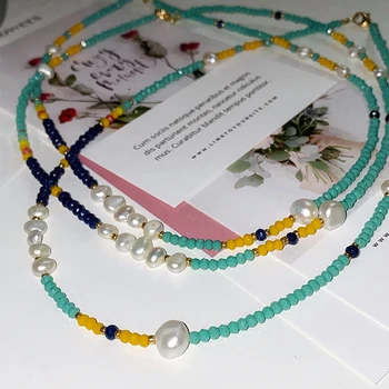 Peri ' sbox Manual Mix Margele Acrilice de apă Dulce Perla Cravată Colier pentru Femei Boho Colorate Real Pearl Bijuterii de Designer