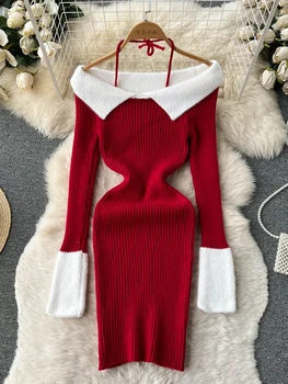 YuooMuoo Elegant De Pe Umăr Pachet Solduri Mini Rochie De Moda Pentru Femei Halter Crăciun Roșu De Partid Vestidos