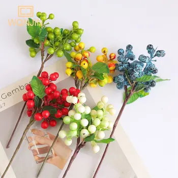 3piece Artificiale Boabe de Fasole Rosie cu Flori de plastic Mici Decor Bacca Fructe Ramură Decor de Crăciun Pentru Acasă Fals Plante