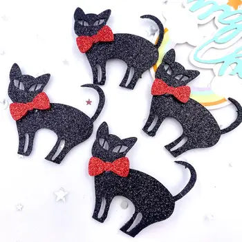 10buc Simțit Tesatura Colorate, Sclipici, Desene animate Arcul Pisica Neagra Patch Aplicatiile de Cusut DIY Arc de Păr Ambarcațiuni Supplie Crăciun Decor SE812