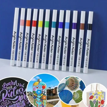 Acrylic12 Culoare Marker pentru Copii DIY Pictura Vopsea de Culoare Stilou Vopsea pe baza de Apa Pen Pictura pe Ceramica Perie