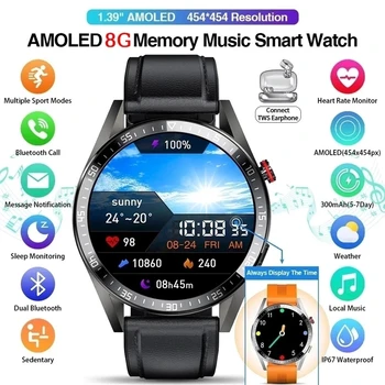 2022 Bluetooth Nou Apel Uita-te 454*454 AMOLED 1.39 Inch Ecran Ceas Inteligent Afișa Întotdeauna Timp 8GB de Muzică Locale Smartwatch Bărbați