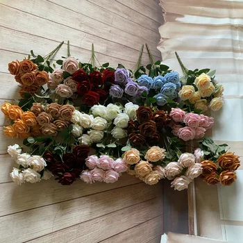 9 Trandafiri Cap / Buchet Artificial, Fals, Flori De Matase Colorate Acasă Decorare Nunta Petrecere Display Cadou Floral De Toamna De Culoare