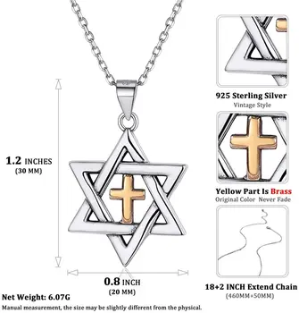 ChicSilver Cruce Steaua lui David Pandantiv Colier de Aur și Argint Două Ton Pandantiv Religios Evreiesc Bijuterii pentru Femei, Bărbați Lant 18