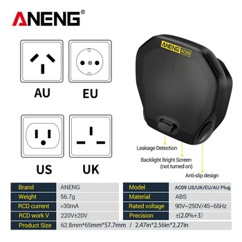 ANENG AC09 Digital Socket Tester Tensiune de Test Soclu Detector de US/UK/eu/AU Plug Live Teren Neutru Fază Metru RCD Test