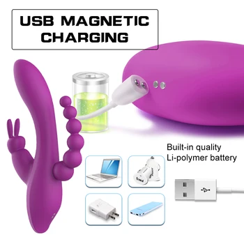 3 În 1 Vibrator Rabbit Vibrator rezistent la apa USB Magnetic Reîncărcabilă Analsex pasarici rase Vibratoare Jucarii Sexuale pentru Femei Cupluri Sex-Shop