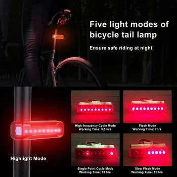 350 LM Spate Bicicleta Lumina Ultra Luminos USB Reîncărcabilă Biciclete Stopuri 5 Modul LED Biciclete Lumina pentru Casca Ciclism Bicicleta Lumina