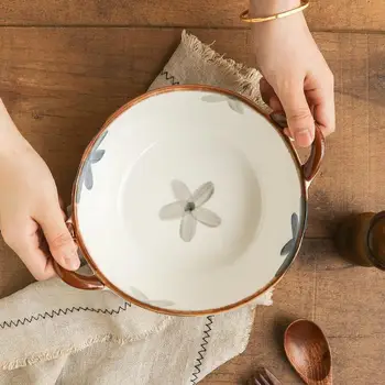 9-inch de Mare Ceramice Ramen Castron de Flori Noodle Bowl cu Mâner de uz Casnic, Tacamuri, Cuptor cu Microunde masina de spalat Vase