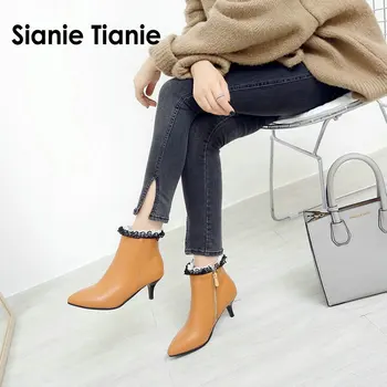 Sianie Tianie 2020 iarna tocuri joase femeie pantofi pentru femeie de moda cizme cu dantelă zip up de sex feminin pantofi doamnelor plus dimensiune 44 45 46 47
