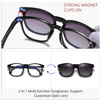 Ralferty 2 in 1 Magnetic Ochelari Femei Pătrat Clip de Pe Ochelari Bărbați UV400 Polarizat ochelari de soare de Primăvară Balama oculo de grau feminino