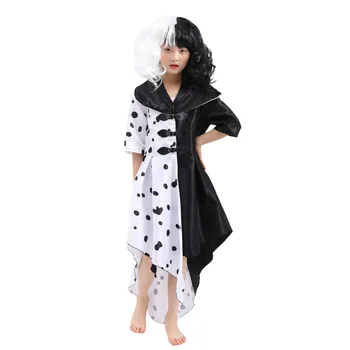 Anime Cruella De Vil Costum cu Scurt Cruly Jumătate Negru, Jumătate Alb Peruca Cosplay Cruella Cosplay Alb Negru Rochii de Printesa