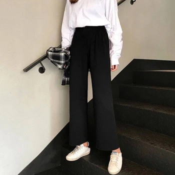 Noul Largi Picior Pantaloni Femei Solide de Înaltă Talie Pantaloni Cutat Liber Casual Elegant pentru Femei coreeană Stil Chic Școală de zi cu Zi Fetele