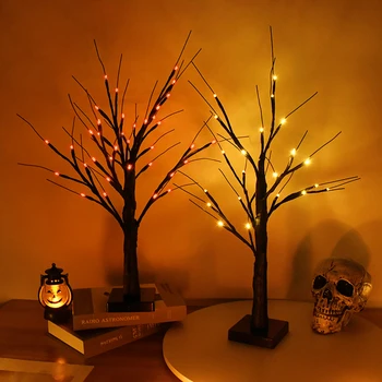 Decor De Halloween Mesteacăn, Lumini De Noapte Pom De Craciun Mini Halloween Pandantive Copac Lampă Cu Led-Uri Pentru Petrecere Acasă Ornamente Cadouri