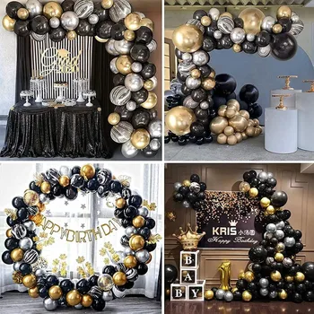 Aurul negru Ghirlanda Baloane Arcada Kit cu 4D Agat de Metal de Argint Baloane pentru Ziua de nastere Petrecere de Nunta, Decoratiuni, Decor de Pensionare