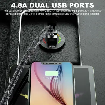 36W 4.8 UN Dual USB Auto Inteligent Încărcător Rapid Socket Priză de Putere LED-uri Voltmetru Incarcator Auto Pentru Samsung Huawei, Xiaomi Iphone
