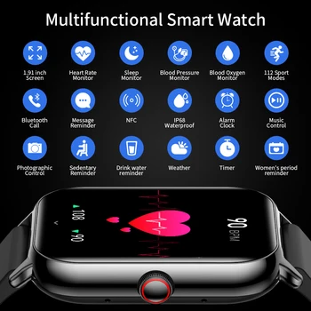 Premiera mondială KUMI KU6 Ceas Inteligent 1.91 inch, NFC Smartwatch Bluetooth Apel 110+ Sport Rata de Inima Tracker IP68 rezistent la apa