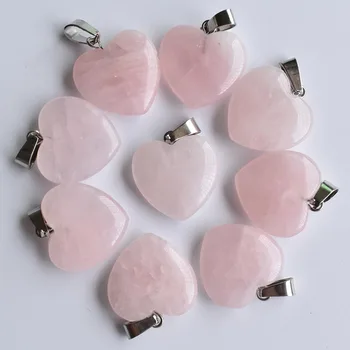 2020 moda cel mai bine vandut naturale roz de cristal piatră farmece pandantive inima pentru a face bijuterii 20mm 50pcs/lot en-Gros gratuit