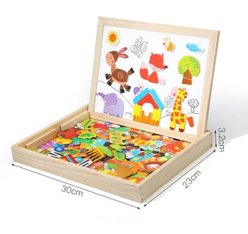 100+Pc-Uri Din Lemn Pentru Copii Puzzle Animale De Scris Magnetica De Desen Bord Tablă De Învățare Educație Jucarii Montessori Multifuncțional
