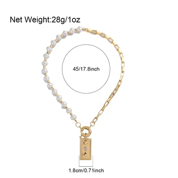 Noua Culoare de Aur Pandantiv Pătrat Coliere pentru Femei 2022 Neregulate Imitație Pearl Metal Despicare Clavicula Lanț Coliere Bijuterii