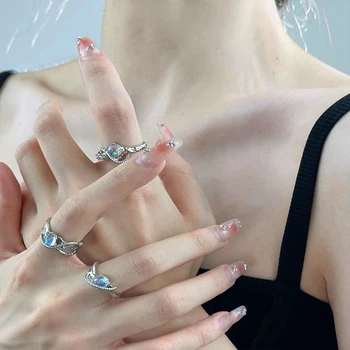 MENGJIQIAO Moda coreeană Neregulate Metal Deschide Inele Reglabile Pentru Femei Fete Drăguț Delicate Opal Inel Bijuterii Cadouri