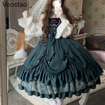 Vintage Victorian Lolita Printesa Jsk Rochie Femei Elegante Dulce Palatul Reginei Petrecere Rochii Girly Gotic Rochia Fără Mâneci