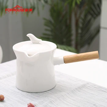 Turcă din Ceramica Flame Mocha Lapte Încălzire Oala Ibric se Fierbe Face Găti Filtru de Cafea mic Dejun MOKA Lung Mâner de Bambus Barista Instrumente