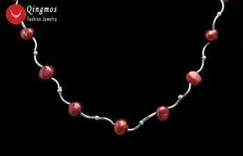 Qingmos Plutitoare Naturale Pearl Colier pentru Femei cu 8-9mm Roșu Baroc Pearl Colierele si Colier Placate cu Argint Cot Bijuterii