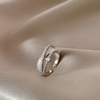 ANENJERY Culoare Argintie Strălucitoare Rafinat Zircon Deschidere Inel Pentru Femei de Moda Noua Gotic Deget de Bijuterii de Nunta Petrecere