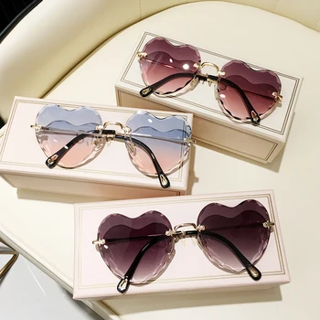 Dragoste Inima în Formă de ochelari de Soare pentru Femei Brand Design 2020 fără ramă Ochi de Pisica Cadru 90 Ochelari de Soare Obiectiv Clar Gradient Nuante Cadou S335
