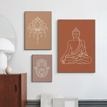Mandala Buddha Lotus Zen Yoga Neutru Nordic Wall Art Print de Interior Panza Pictura Imagine Poster pentru Camera de zi Decor Acasă