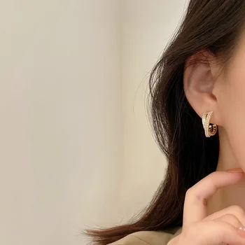 Moda coreeană Ins Stil Simplu de Aur Micro Zircon Incrustate Perla Cruce Cercei Stud pentru Femei 2020 Bijuterii Petrecere de Nunta Cadou