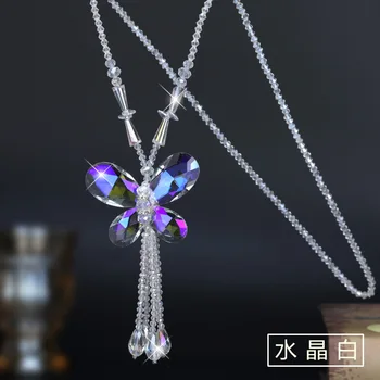 Femeile Opal Piatră De Moda De Cristal Tassel Colier Lung Coreean Fluture Pandantiv Margele Pulover Colorat Și Elegant De Bijuterii Noi