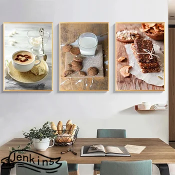 Lapte De Cafea Boabe De Cafea Cookie-Uri Poster De Perete De Arta Canvas Tablou Modern De Perete Imagini Pentru Cafenea Bucatarie Sala De Mese Decor Acasă