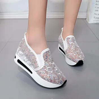 Single pantofi de vara pentru femei colocare versiunea coreeană de dantelă cu ochiuri mici, albe, pantofi casual set de picioare cu toc, cu toc înalt
