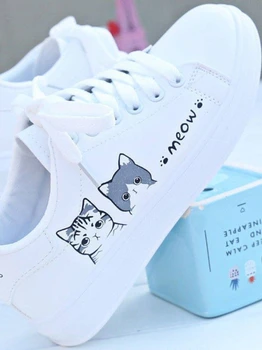 2023 Nou În Vara Sosirea Moda Dantelă Sus Pu Pantofi Casual Imprimat Femei pantofi pentru Femei Pantofi Pisica Drăguț Pantofi Zapatos Mujer