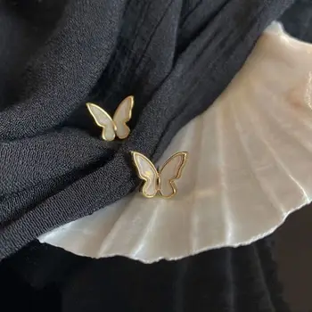 Mini Aripi de Fluture Stud Cercei Imitație de Coajă Ureche Clip Dulce Bijuterii Design Simplu Alb Știfturi de Ureche Accesorii pentru Fete