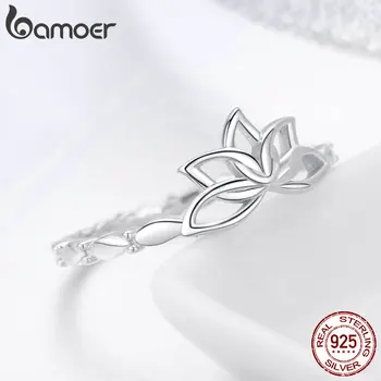 Bamoer Argint 925 Eleganta Floare de Lotus Cercei Inel și Colier Set de Bijuterii pentru Femei de Ziua Bijuterii Fine Cadou ZHS067