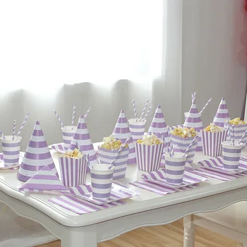 Violet dezbrăcat de unică folosință farfurii de hârtie cupa ambalaje popcorn cutii de tacamuri pentru decor nunta petrecere de ziua consumabile set de masă