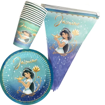 30pcs/lot Copil de Dus Decor de Hârtie Banner Cești de Porțelan Copii Favoruri Jasmine Printesa Tema Tacamuri Set pentru Copii Fete de Partid Cadou